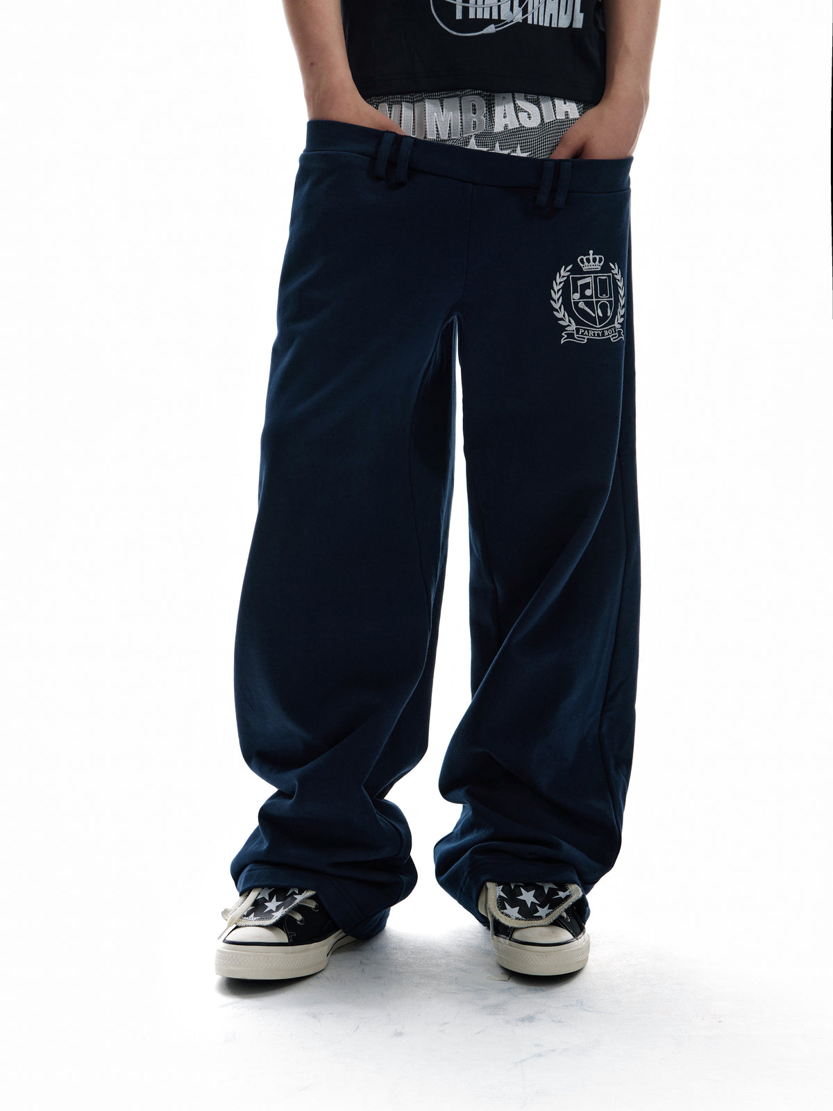 Double Waist Logo Embroidery Wide Leg Pants WN27224