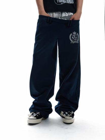 Double Waist Logo Embroidery Wide Leg Pants WN27224