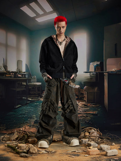 Leopard Print Double Zipper Hoodie WN20570