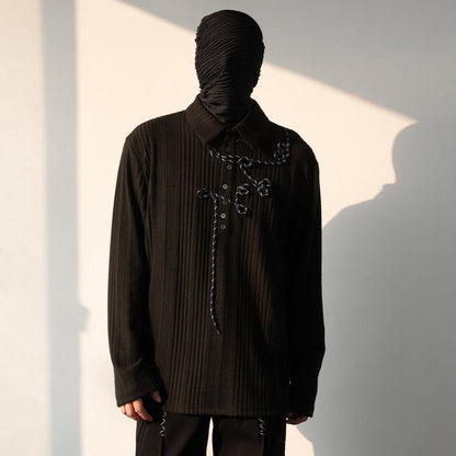 Frog Button Pleats Long Sleeve Shirt WN23630