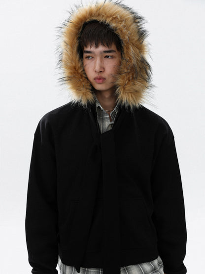 Fake Fur-Collar Strap Zipper Hoodie WN22109