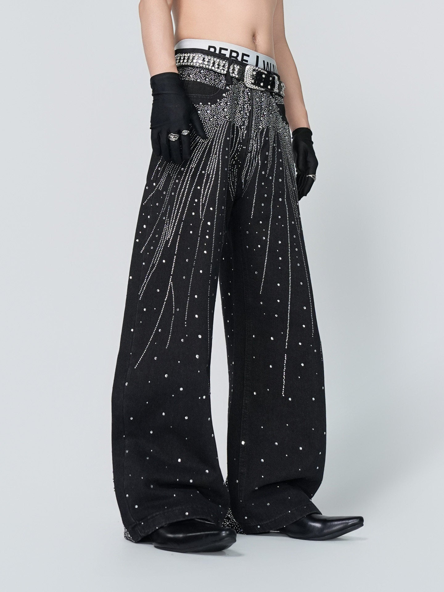 Rhinestone Gradient Wide Leg Denim Jeans WN24318