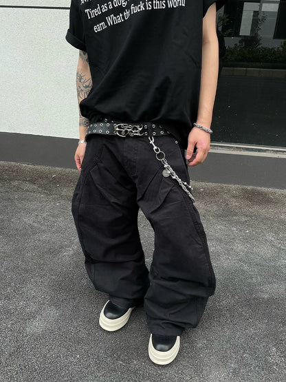 Wrinkle Curved Design Wide Leg Pants WN18820