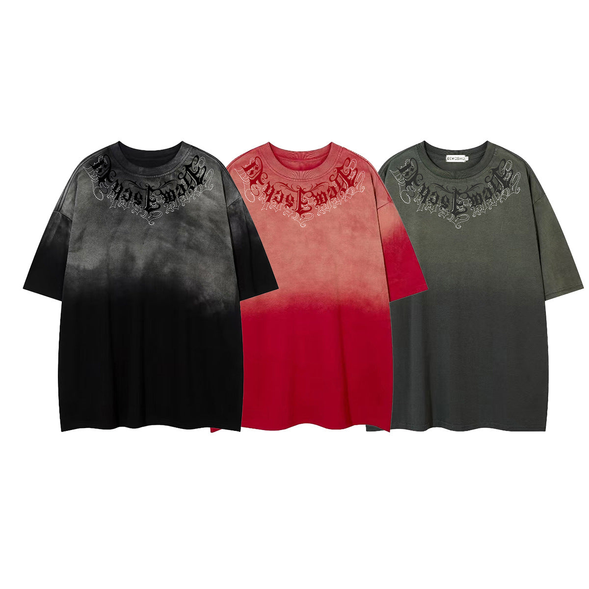 Gradient Rhinestone Logo Print Short Sleeve T-Shirt WN25802