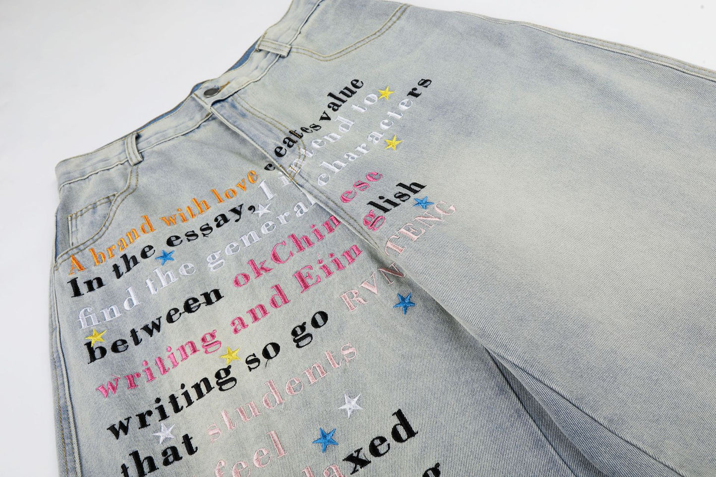 Letter Star Print Denim Half Jeans WN25412