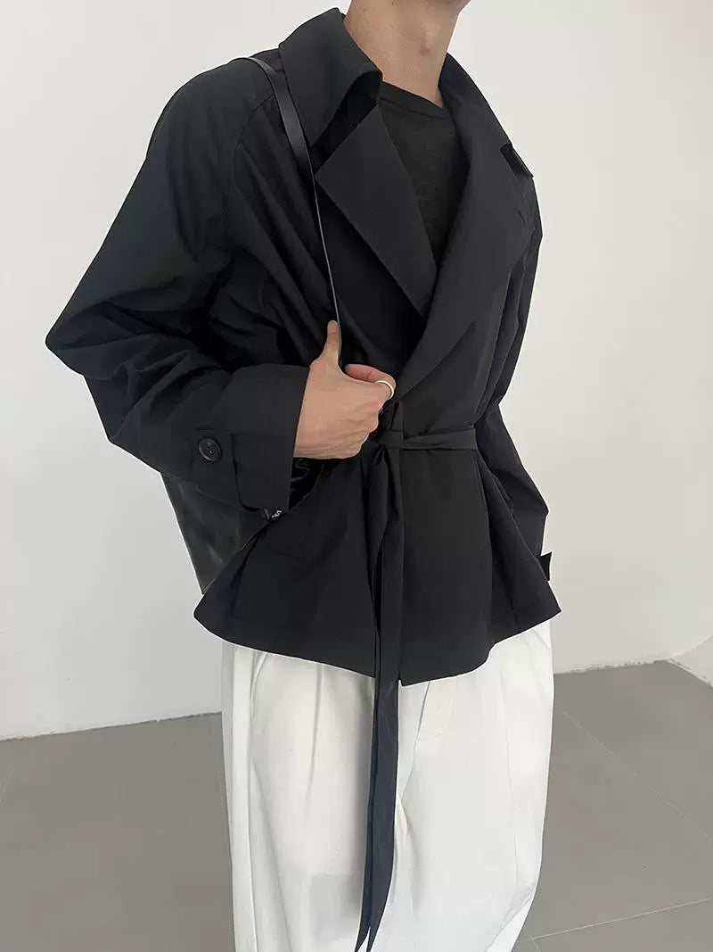 Solid Color Lace-Up Spread Collar Short Jacket WN21589