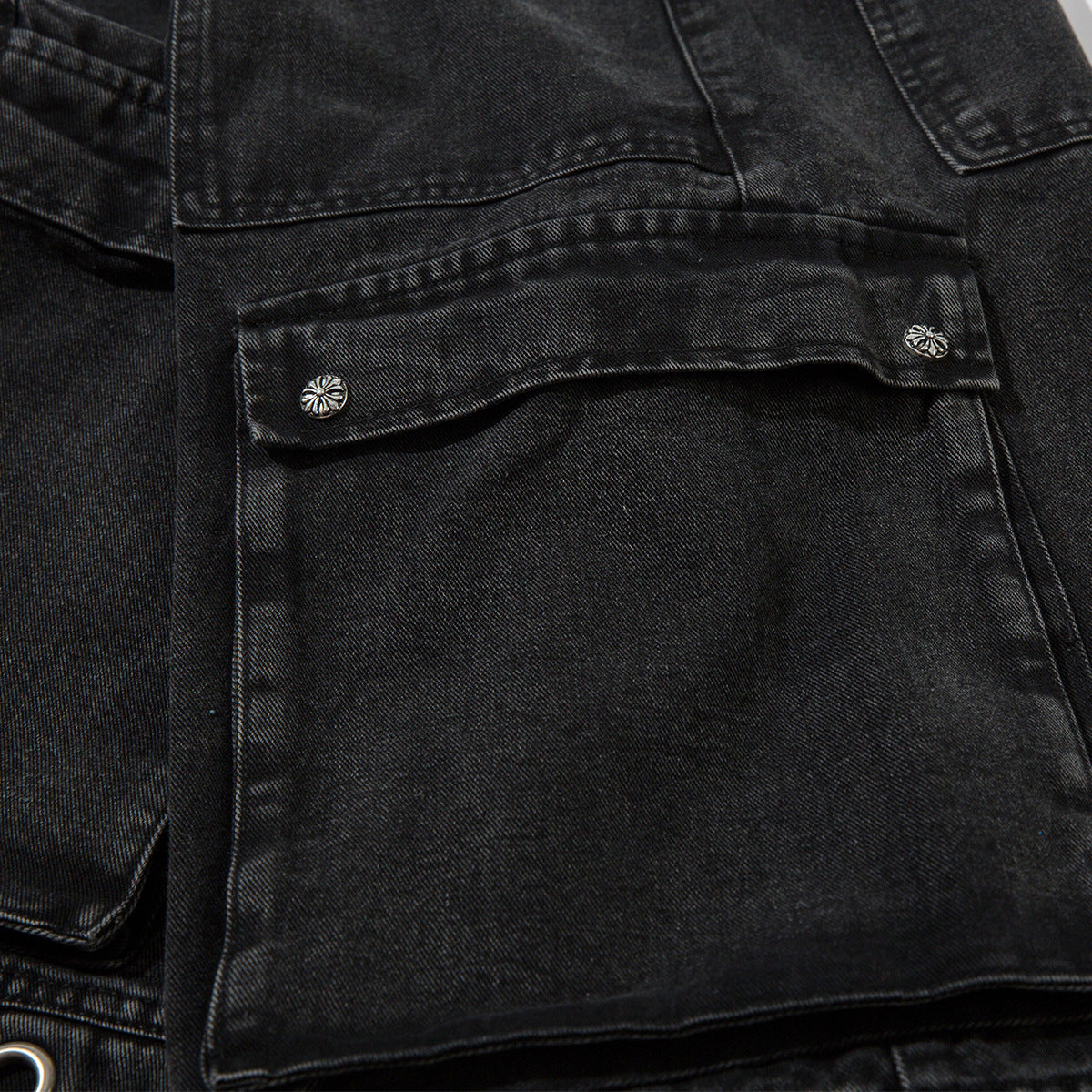 Washed Eyelet Cargo Denim Jeans WN25447
