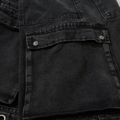 Washed Eyelet Cargo Denim Jeans WN25447