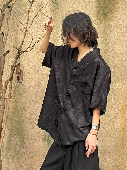 Jacquard Texture Cuban Collar Short Sleeve Shirt WN20019