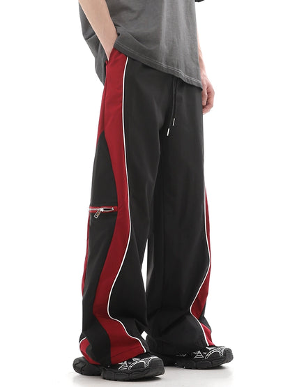 Colorblock Zipper Design Wide-Leg Sporty Pants WN10361