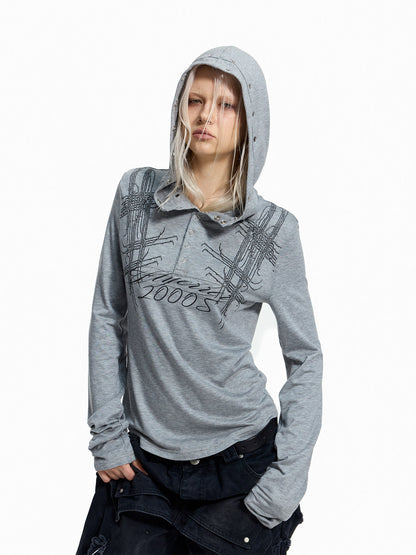 Graffiti Print Rhinestone Cropped Hoodie WN27440