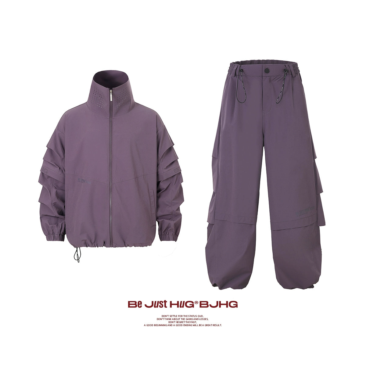 High-neck Detachable Sleeve Sporty Jacket & Wide Leg Sporty Cargo Pants Setup WN9716