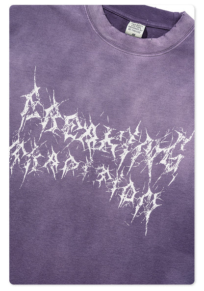 Washed Damage Print Oversize Short-sleeve T-shirt WN6400