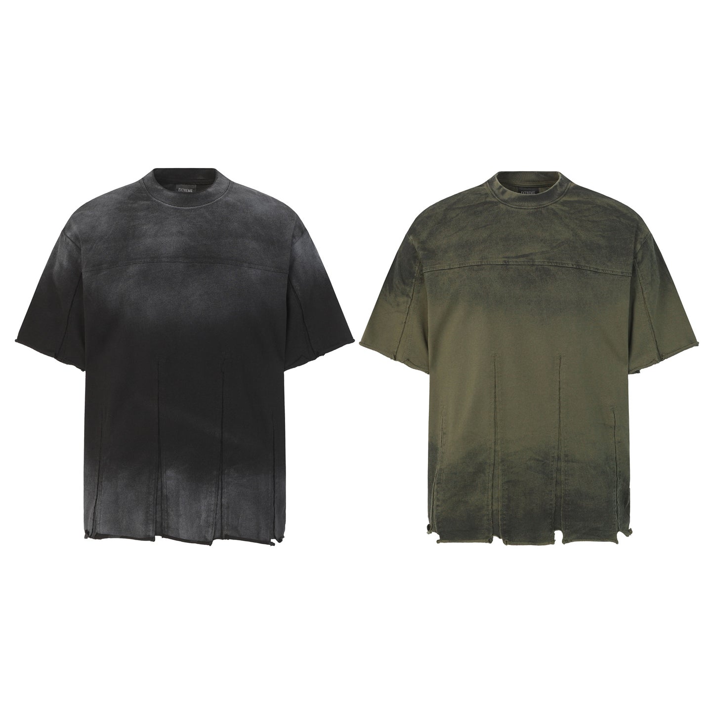 Washed Panel Raw Hem Short Sleeve T-Shirt WN26766