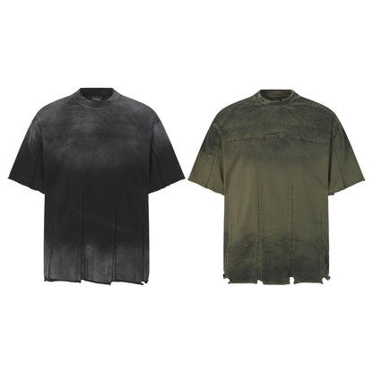 Washed Panel Raw Hem Short Sleeve T-Shirt WN26766
