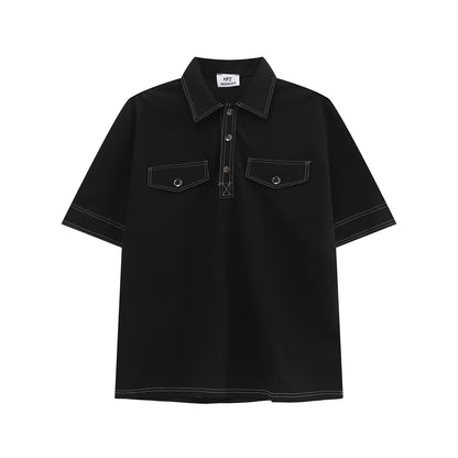 Contrast Stitch Short Sleeve Shirt & Wide Leg Trousers Setup WN24871