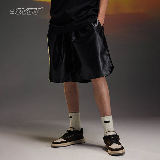 Washed PU Leather Drawstring Oversize Short Pants WN12518