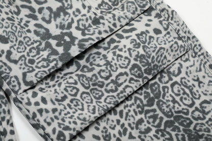 Leopard Print Paratrooper Wide-Leg Cargo Pants WN16164