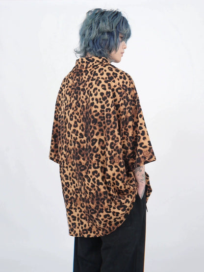 Leopard Print Oversize Short Sleeve Shirt WN5279