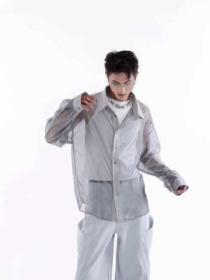 Sheer Draped Oversize Long Sleeve Shirt WN20643