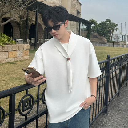 Scarf-Collar Design Short Sleeve T-Shirt WN25226