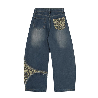 Leopard Print Cross Wide Leg Denim Jeans WN25579