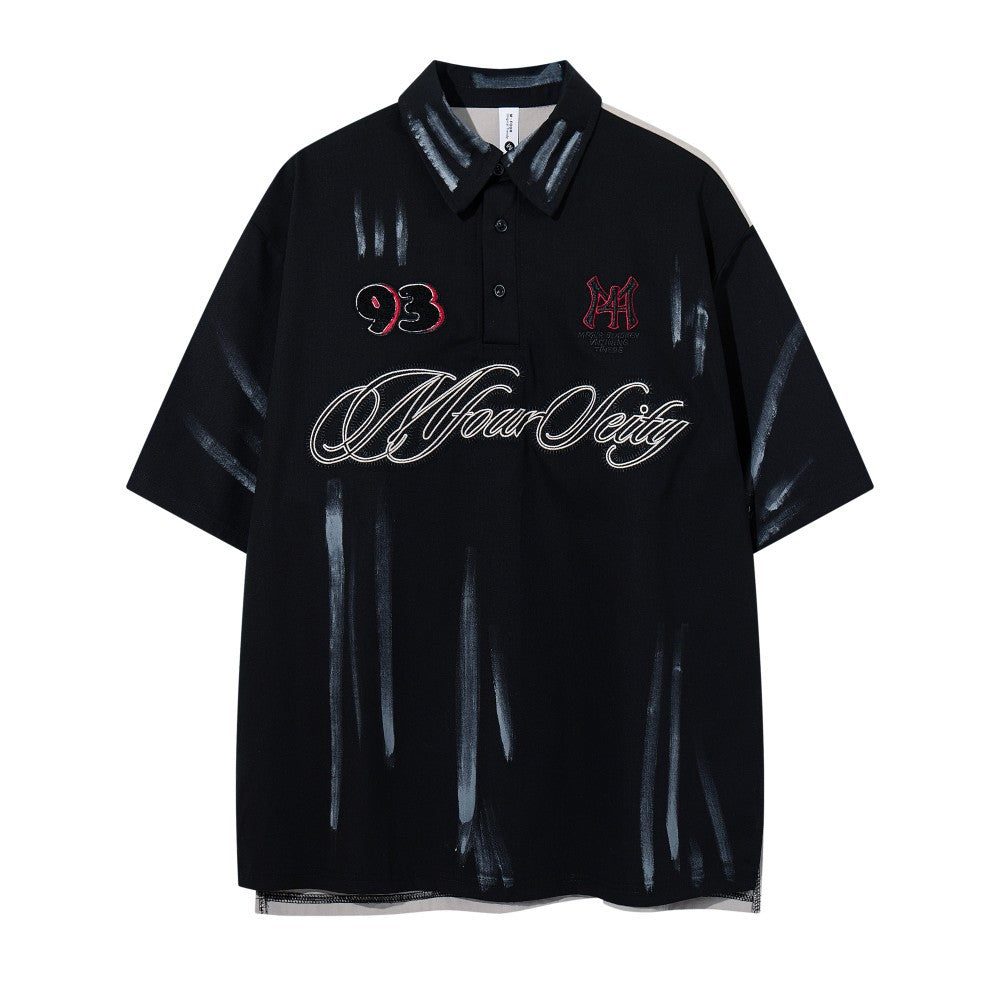 Paint Embroidery Oversize Short Sleeve Polo Shirt WN28089