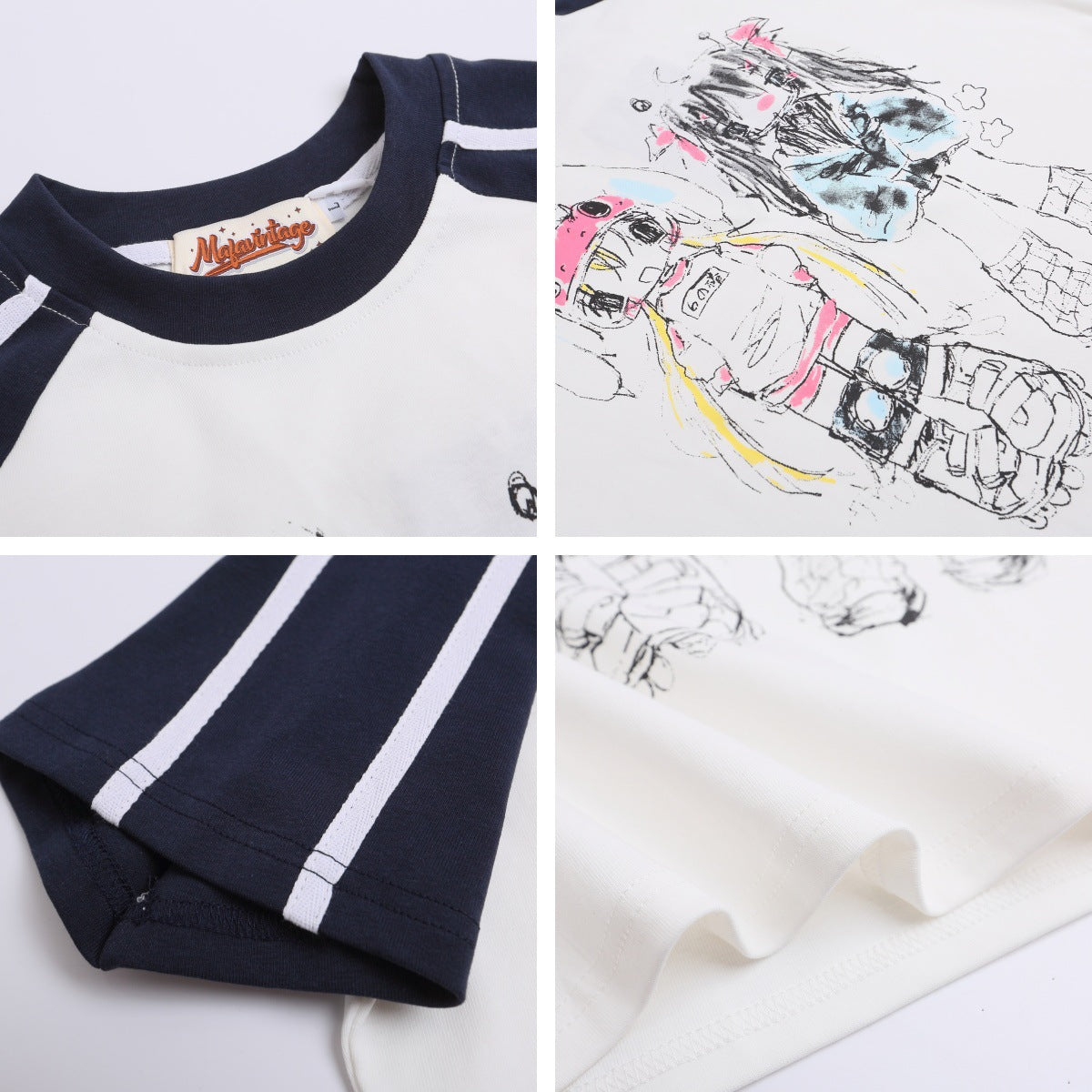 Anime Color Block Raglan Sleeve Short Sleeve T-Shirt WN26865
