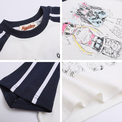 Anime Color Block Raglan Sleeve Short Sleeve T-Shirt WN26865