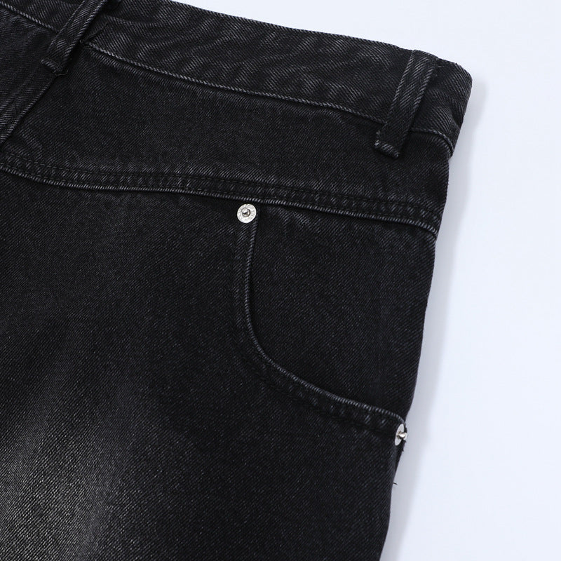 Washed Damage Wide Leg Denim Short Pants WN25596