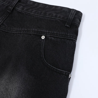 Washed Damage Wide Leg Denim Short Pants WN25596