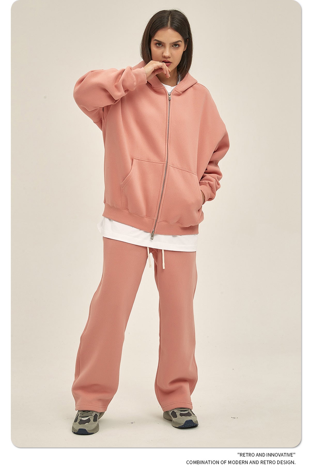 Oversize Heavyweight Zipper Hoodie & Heavyweight Sweatpants Setup WN6640-K