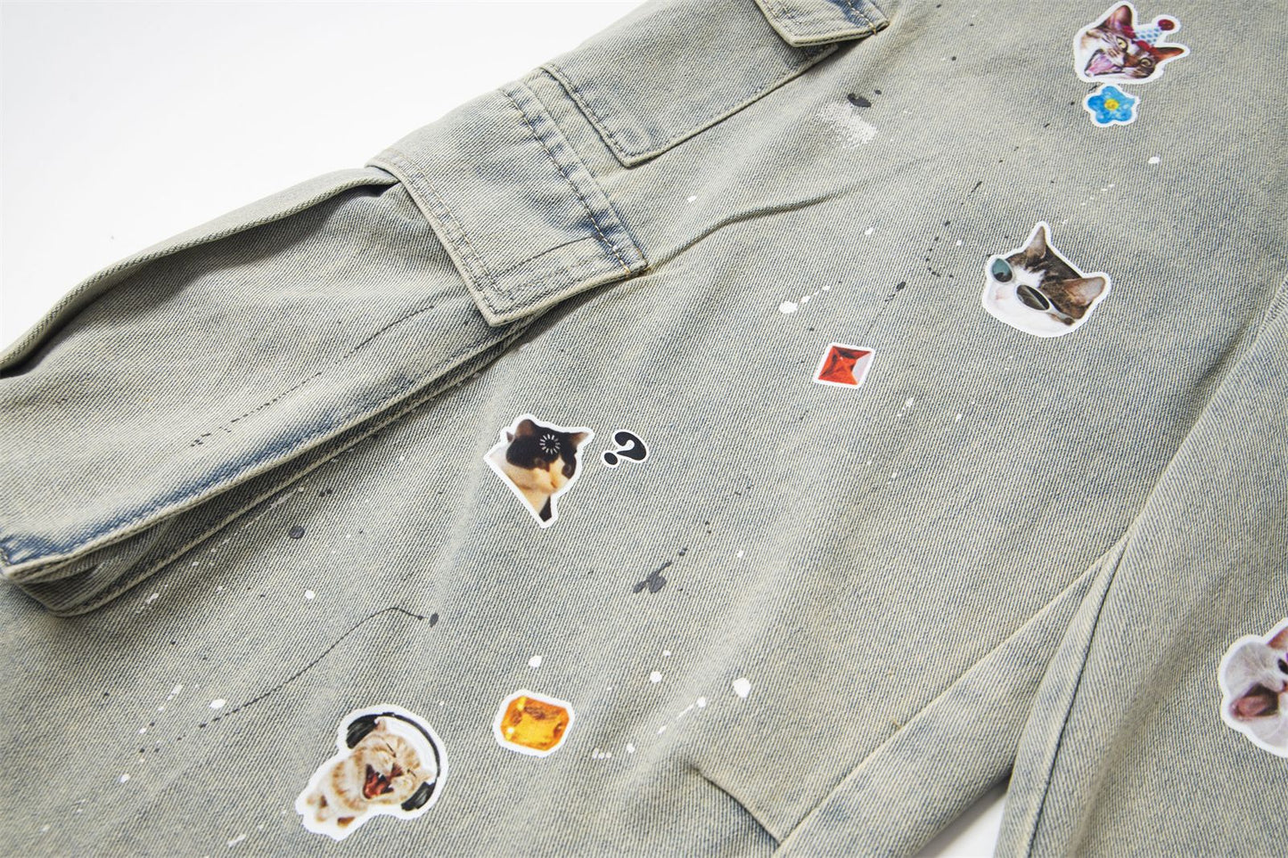 Sticker Paint Cargo Half Denim Jeans WN26747