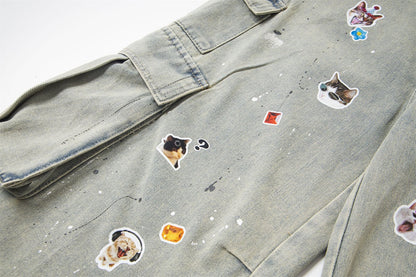 Sticker Paint Cargo Half Denim Jeans WN26747