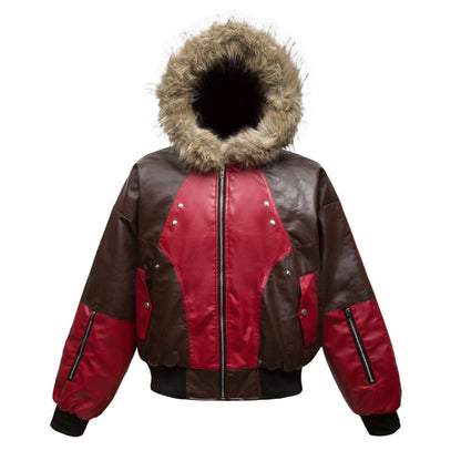 PU Leather Fur Collar Padded Jacket WN11331