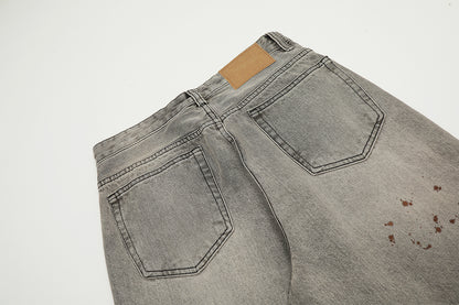 Washed Damage Straight Wide Leg Denim Jeans WN25672