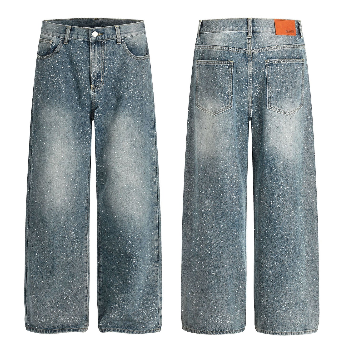 Paint Splatter Washed Wide Leg Denim Jeans WN26146
