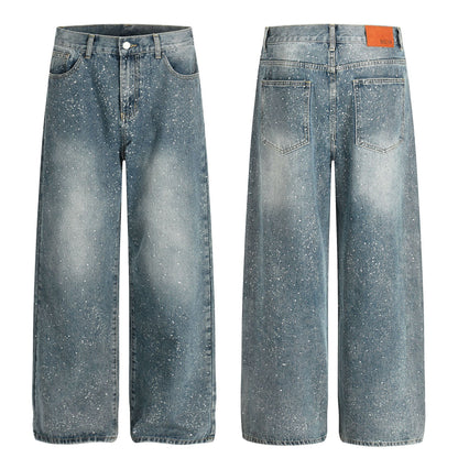 Paint Splatter Washed Wide Leg Denim Jeans WN26146
