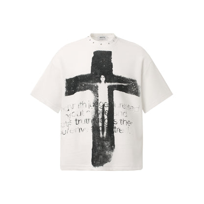 Cross Figure Studs Short Sleeve T-Shirt WN25486