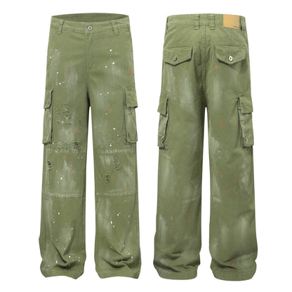Damage Paint Splatter Multi Pocket Cargo Pants WN26031