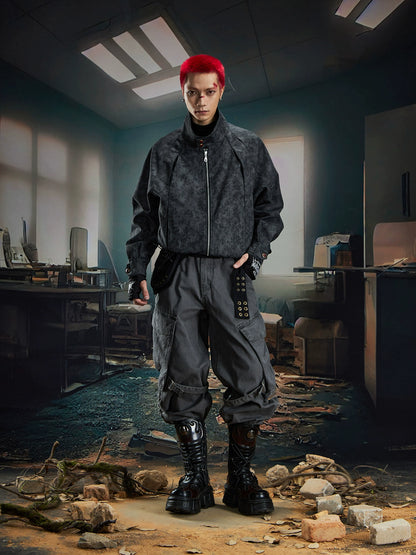 Large Pocket Washed Fringe Straight Cargo Denim Jeans WN20585