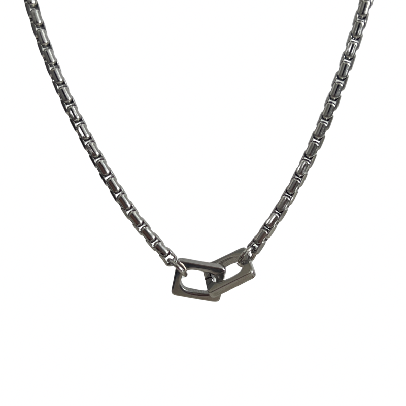Double Ring Buckle Titanium Steel Necklace WN19246