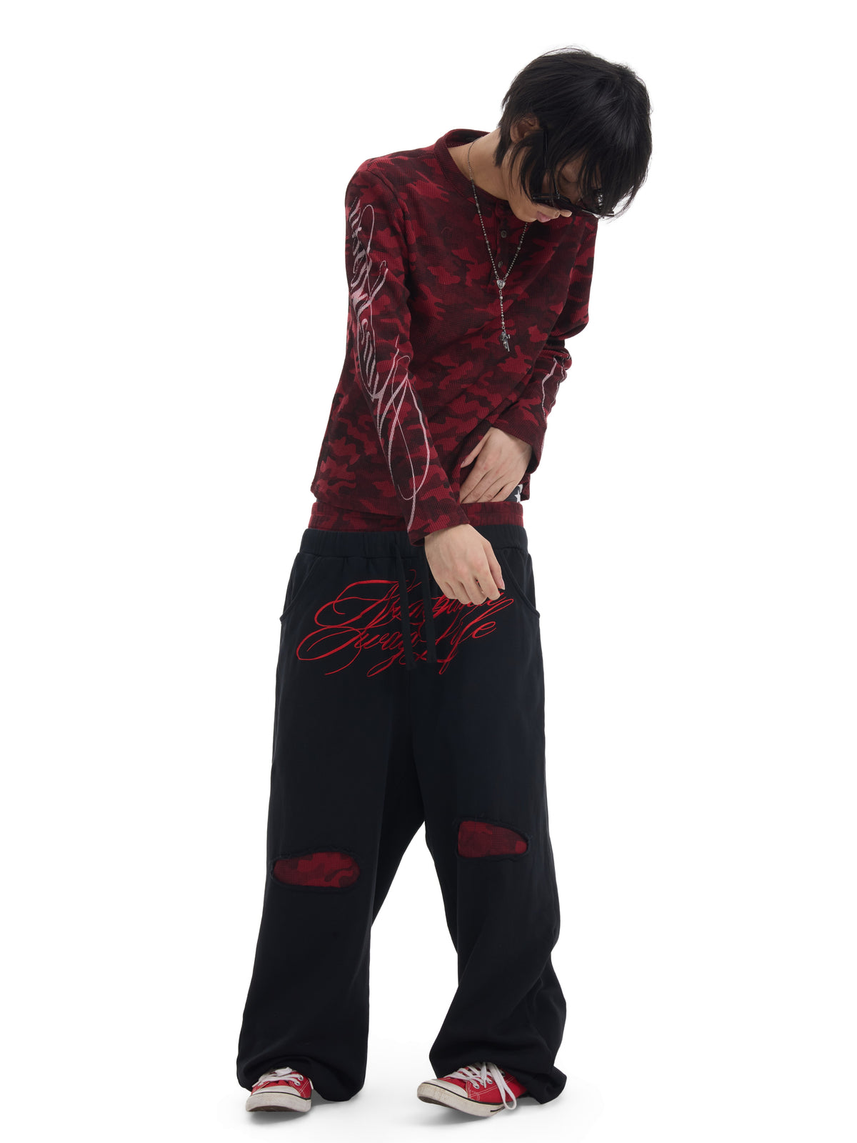 Double Waist Letter Print Wide Leg Sweatpants WN27228