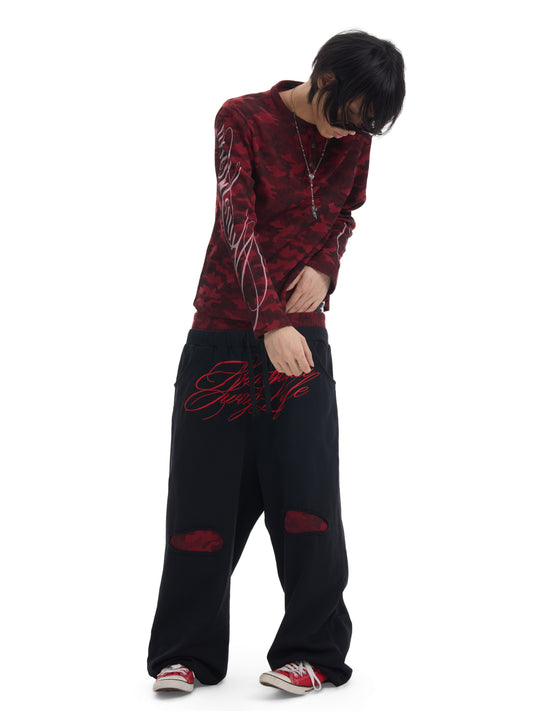 Double Waist Letter Print Wide Leg Sweatpants WN27228