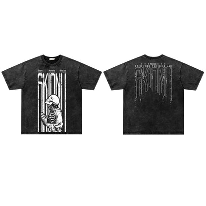 Washed Skull Print Oversize Short Sleeve T-Shirt WN26911