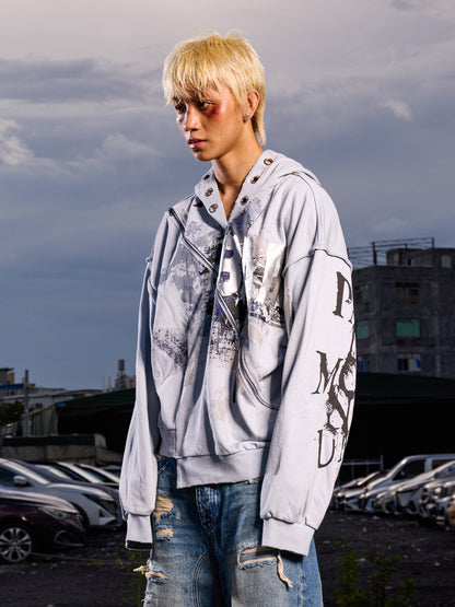 Oversize Graphic Zipper Hoodie WN27116