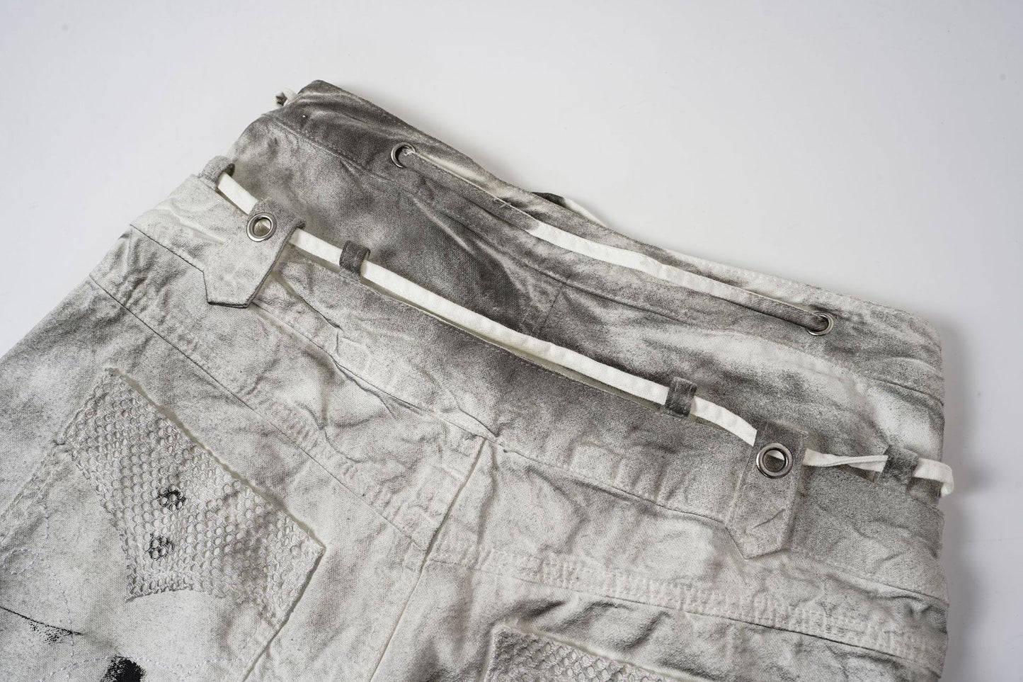 Gradient Washed Damage Double-Waist Wide Leg Pants WN25617
