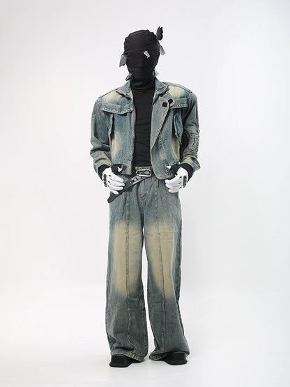 Deconstructed Patchwork Denim Jacket & Denim Jeans Setup WN18708