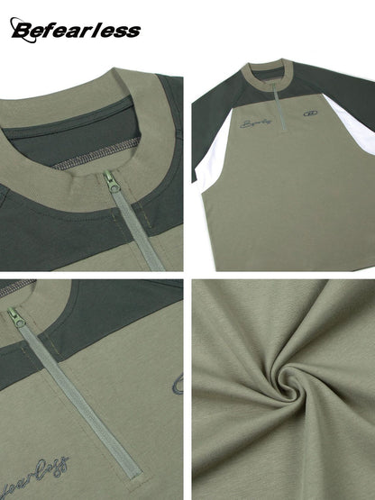 Color-Block Half-Zip Quick-Dry Oversize Short Sleeve T-Shirt WN26333
