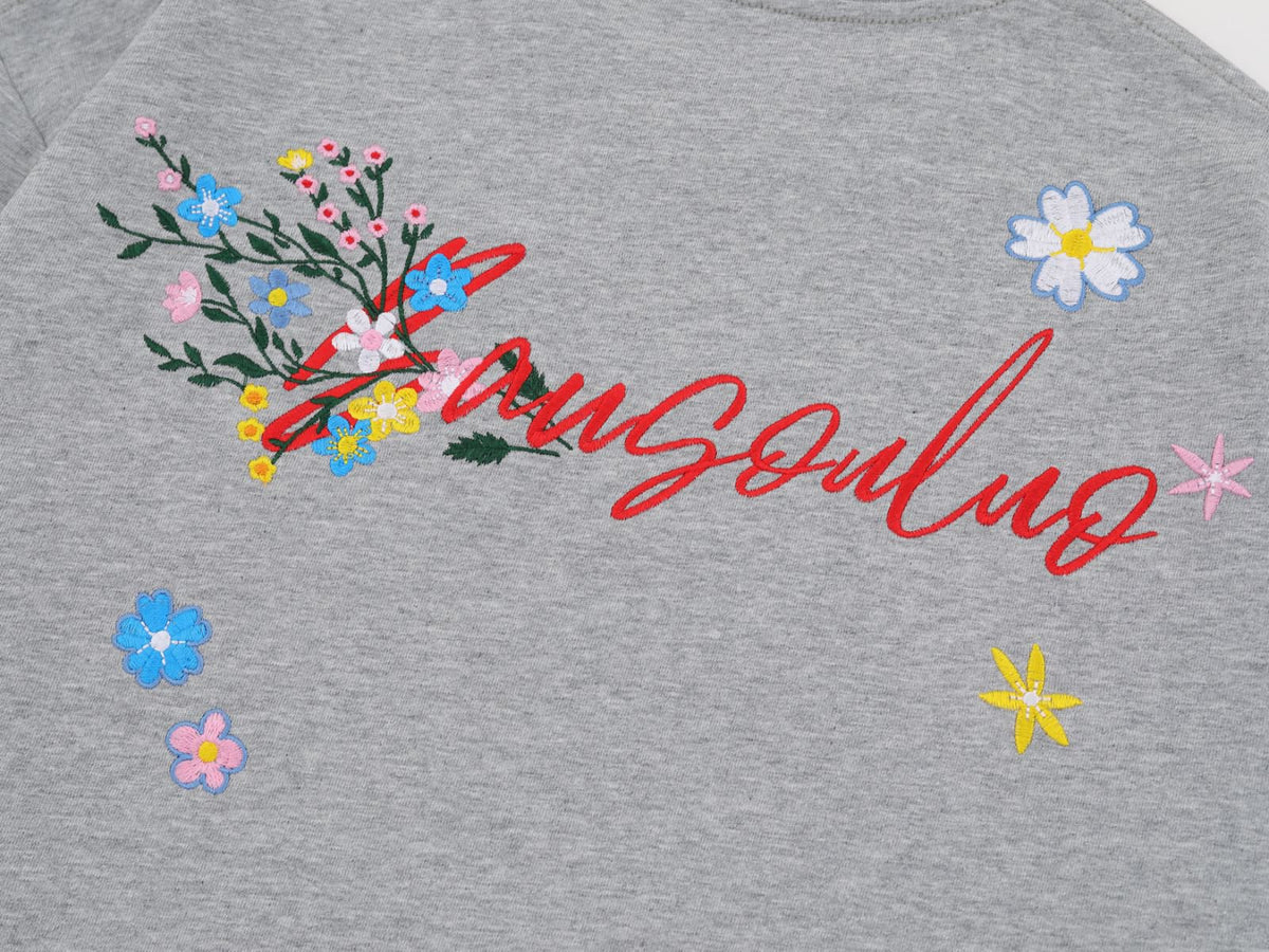 Floral Letter Embroidery Oversize Short Sleeve T-Shirt WN26897